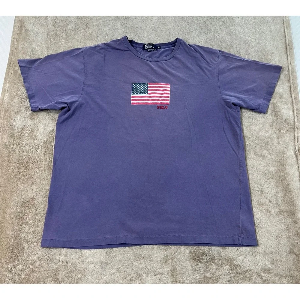 Polo Ralph Lauren American Flag T-Shirt Men's XL Purple Short Sleeve Cotton Logo